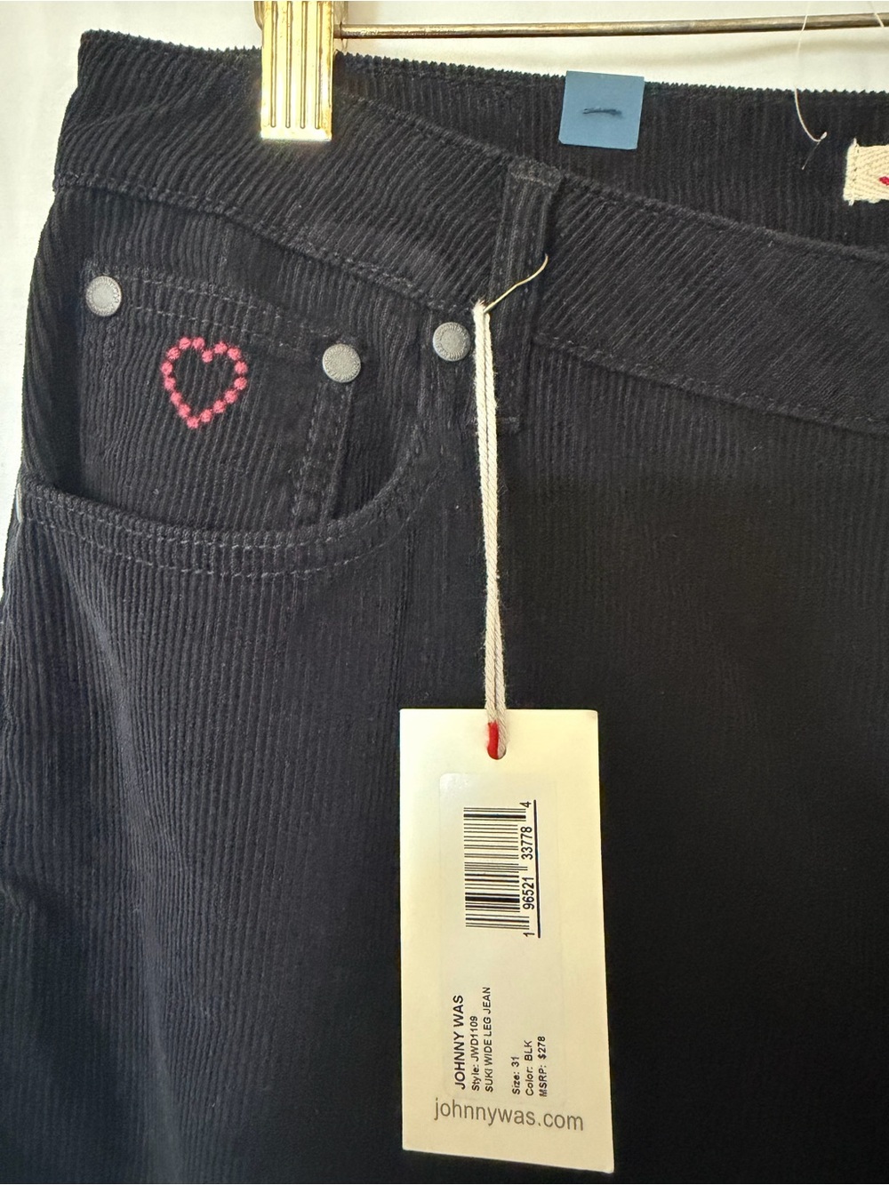 NWT Johnny Was SUKI Wide Leg High Rise Corduroy Jeans Pants - Black - Sz 31 - Picture 6 of 16